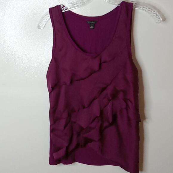 Ann Taylor  Women's Burgundy Ruffle short sleeve XS blouse. Office, Business. - Picture 1 of 7